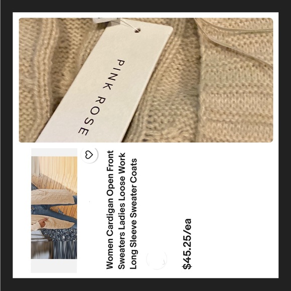 NWT Women’s Cardigan Sweater, Open Front, Beige, - Picture 9 of 15